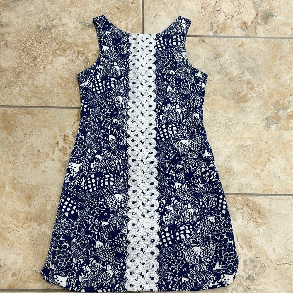 Lilly Pulitzer for Target Upstream Blue White Fish Shift Dress - size 2, Women’s